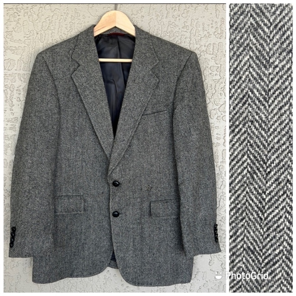 Hart Schaffner & Marx Vintage Wool Herringbone Sport Coat Blazer Gray